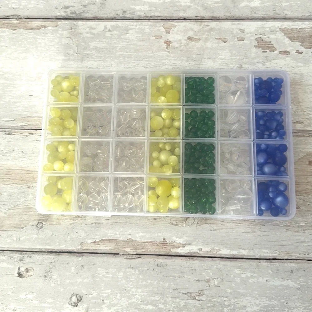 Glass Beads Bundle Round Sphere Beads Yellow e Clear Emerald Green Blue 300+ Ct